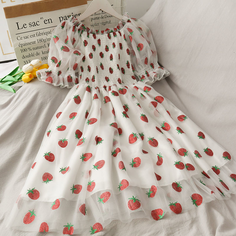 ✨Cottagecore Strawberry Print Dress ...